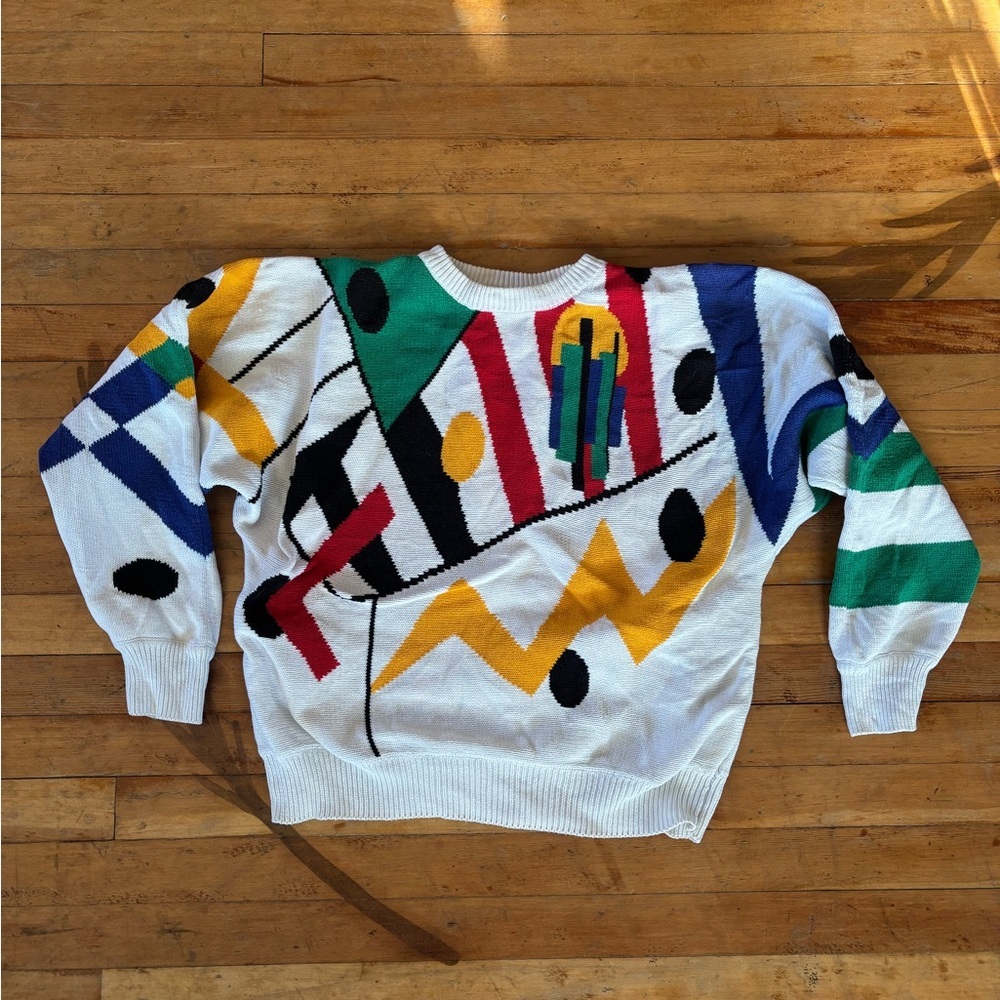1980/90’s Colorful all over Geometric Pattern retro knit Sweater